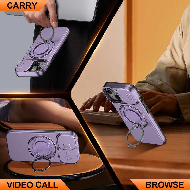 For iPhone 14 / 13 Camera Sliding Shield Magnetic Rotation Holder Phone Case