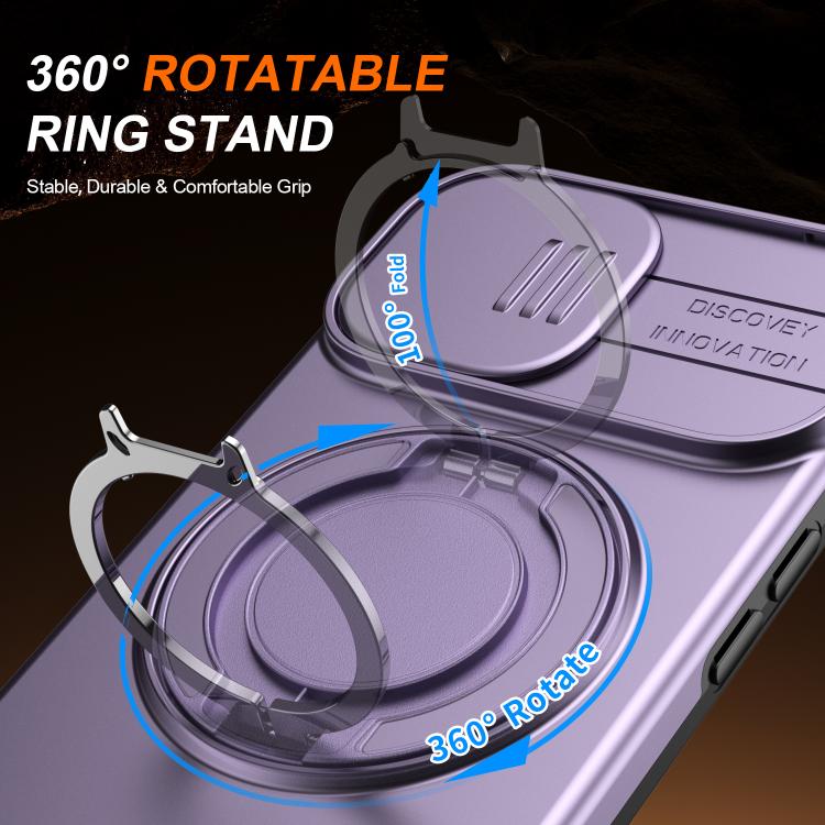 For iPhone 14 / 13 Camera Sliding Shield Magnetic Rotation Holder Phone Case