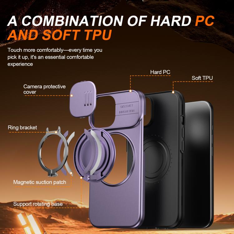 For iPhone 14 / 13 Camera Sliding Shield Magnetic Rotation Holder Phone Case