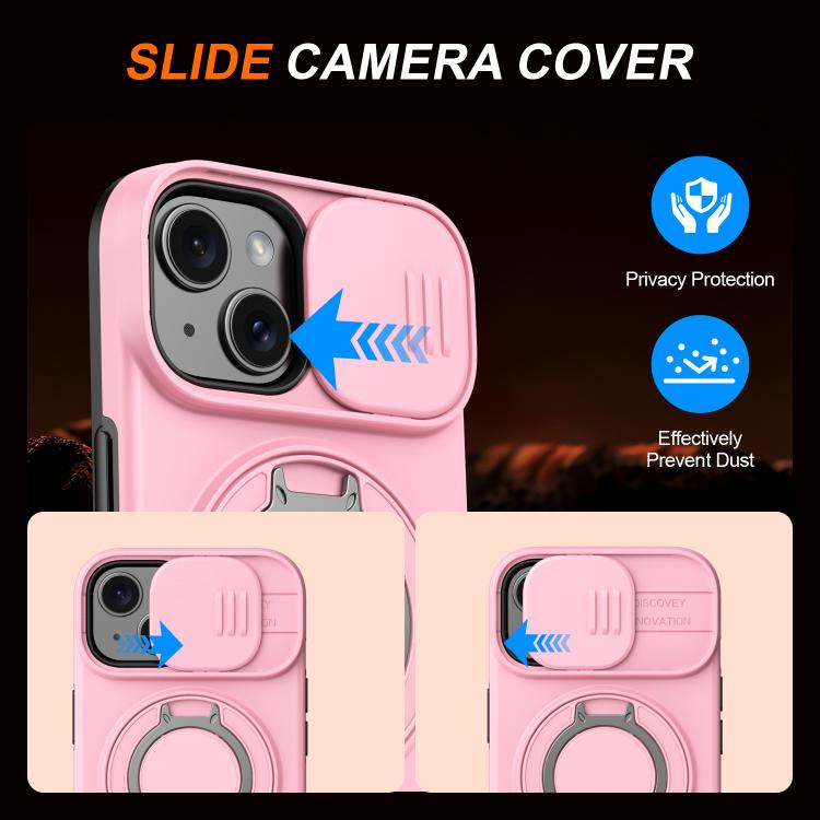 For iPhone 14 / 13 Camera Sliding Shield Magnetic Rotation Holder Phone Case