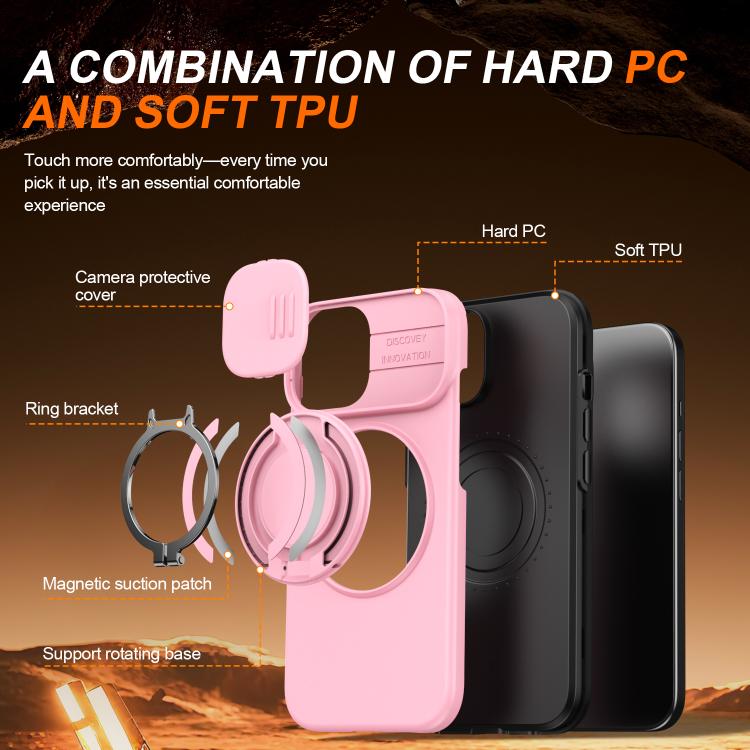 For iPhone 14 / 13 Camera Sliding Shield Magnetic Rotation Holder Phone Case