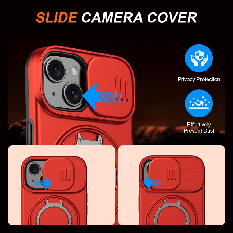 For iPhone 14 / 13 Camera Sliding Shield Magnetic Rotation Holder Phone Case