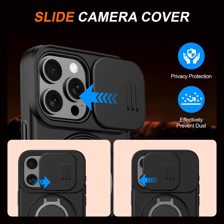 For iPhone 14 Pro Camera Sliding Shield Magnetic Rotation Holder Phone Case