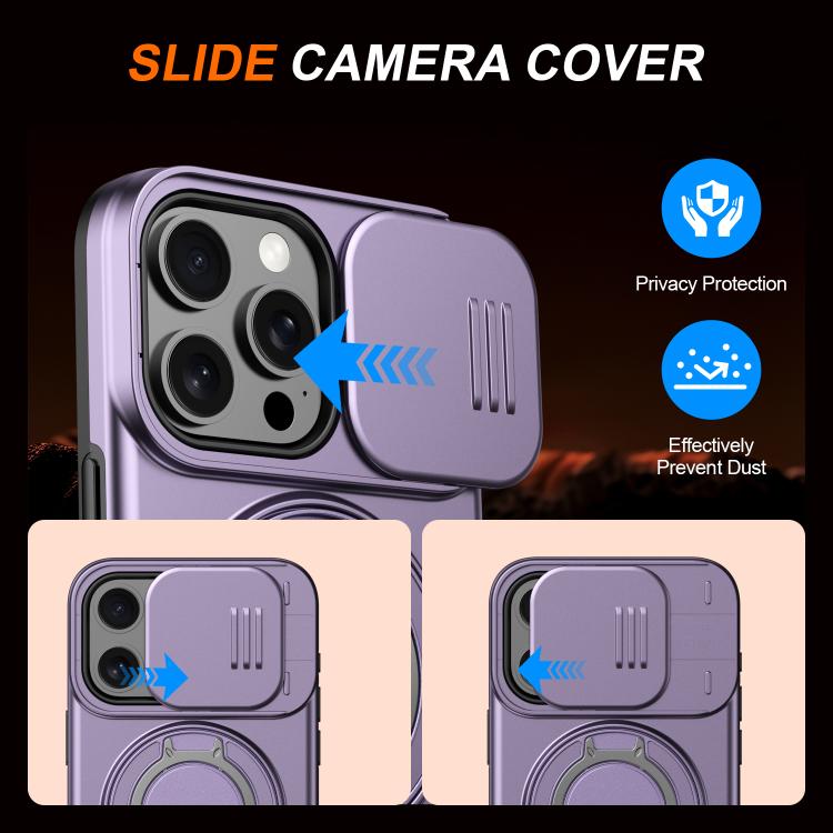 For iPhone 14 Pro Camera Sliding Shield Magnetic Rotation Holder Phone Case