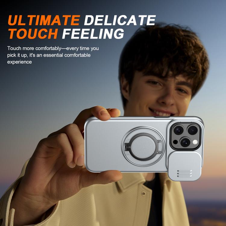 For iPhone 14 Pro Camera Sliding Shield Magnetic Rotation Holder Phone Case