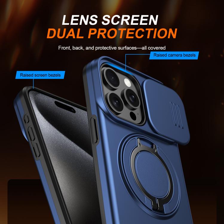 For iPhone 14 Pro Max Camera Sliding Shield Magnetic Rotation Holder Phone Case