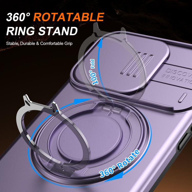 For iPhone 14 Pro Max Camera Sliding Shield Magnetic Rotation Holder Phone Case