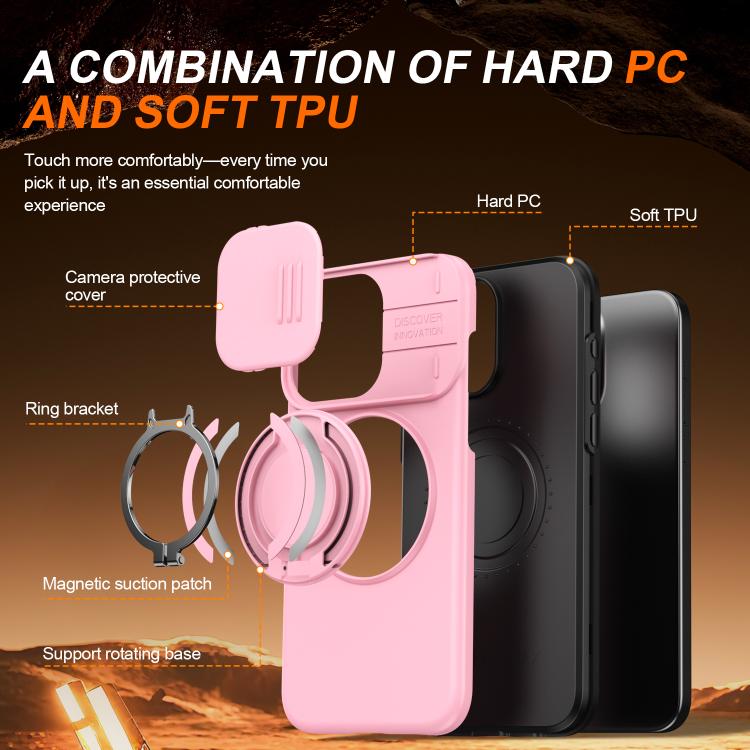 For iPhone 14 Pro Max Camera Sliding Shield Magnetic Rotation Holder Phone Case