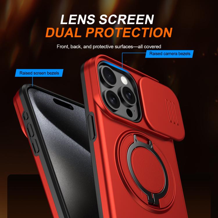 For iPhone 14 Pro Max Camera Sliding Shield Magnetic Rotation Holder Phone Case