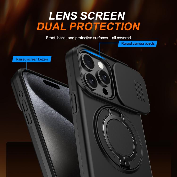 For iPhone 13 Pro Max / 12 Pro Max Camera Sliding Shield Magnetic Rotation Holder Phone Case