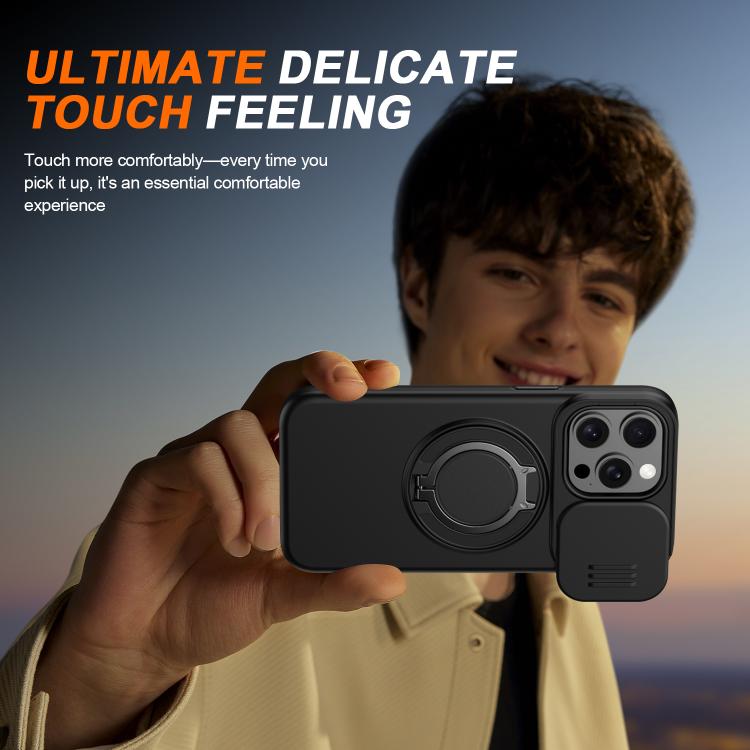 For iPhone 13 Pro Max / 12 Pro Max Camera Sliding Shield Magnetic Rotation Holder Phone Case