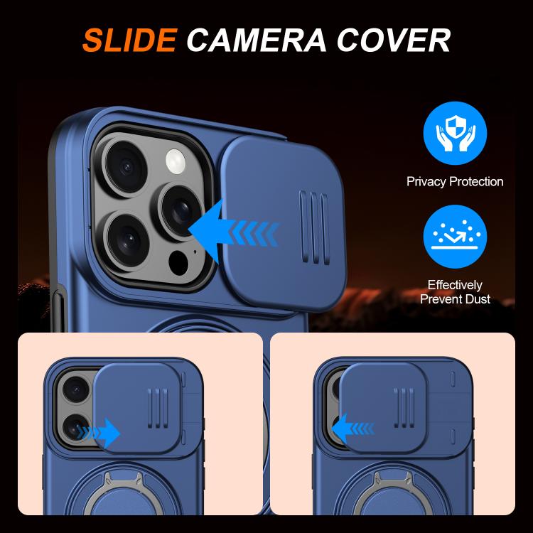 For iPhone 13 Pro Max / 12 Pro Max Camera Sliding Shield Magnetic Rotation Holder Phone Case