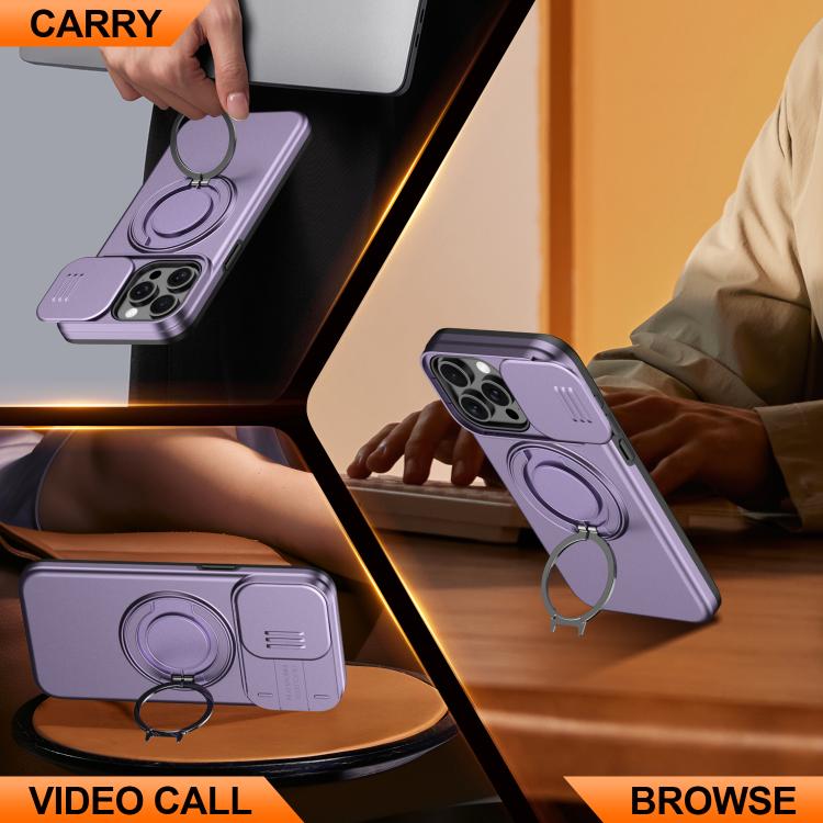 For iPhone 13 Pro Max / 12 Pro Max Camera Sliding Shield Magnetic Rotation Holder Phone Case