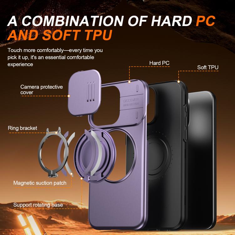 For iPhone 13 Pro Max / 12 Pro Max Camera Sliding Shield Magnetic Rotation Holder Phone Case