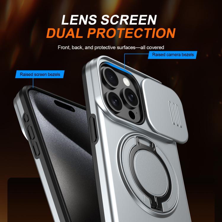 For iPhone 13 Pro Max / 12 Pro Max Camera Sliding Shield Magnetic Rotation Holder Phone Case