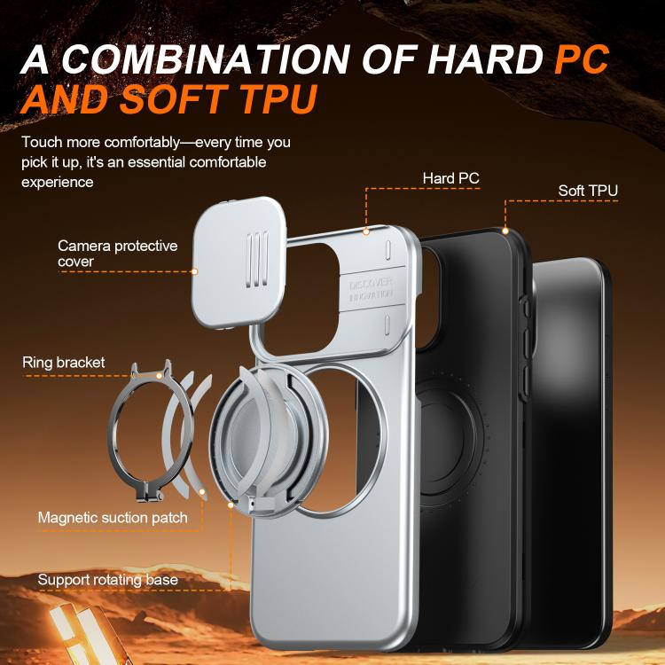 For iPhone 13 Pro Max / 12 Pro Max Camera Sliding Shield Magnetic Rotation Holder Phone Case