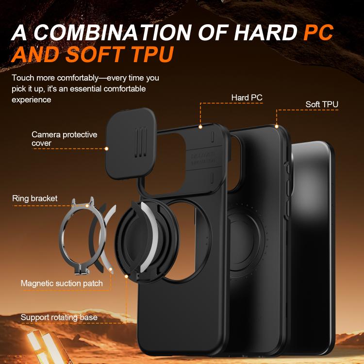 For iPhone 13 Pro Camera Sliding Shield Magnetic Rotation Holder Phone Case