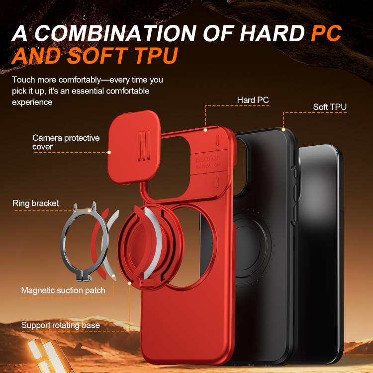 For iPhone 13 Pro Camera Sliding Shield Magnetic Rotation Holder Phone Case