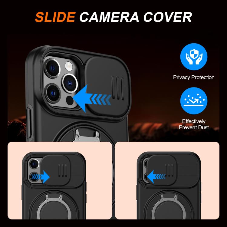 For iPhone 12 / 12 Pro Camera Sliding Shield Magnetic Rotation Holder Phone Case