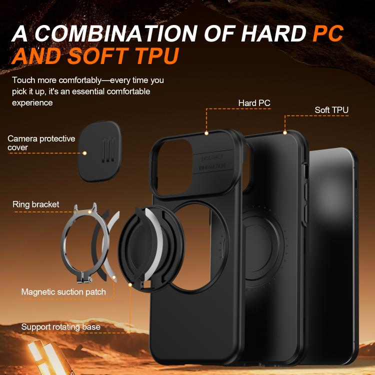 For iPhone 12 / 12 Pro Camera Sliding Shield Magnetic Rotation Holder Phone Case