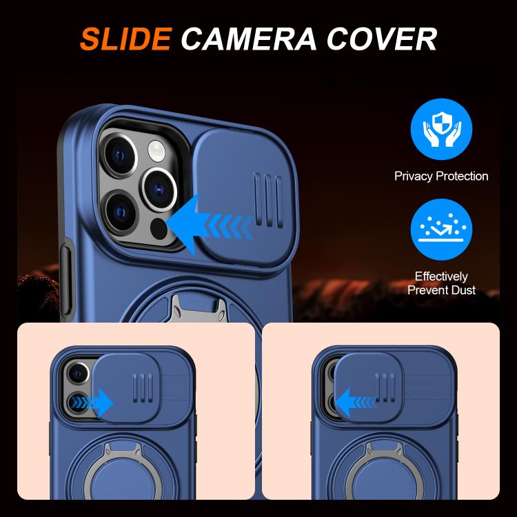 For iPhone 12 / 12 Pro Camera Sliding Shield Magnetic Rotation Holder Phone Case