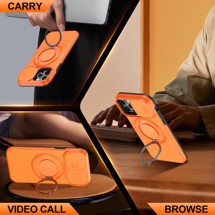 For iPhone 12 / 12 Pro Camera Sliding Shield Magnetic Rotation Holder Phone Case