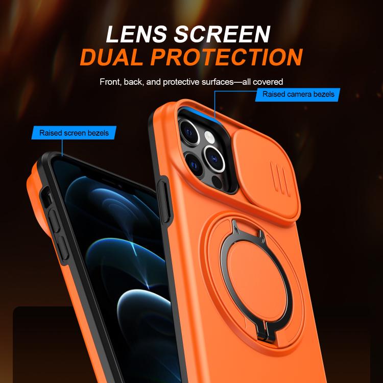 For iPhone 12 / 12 Pro Camera Sliding Shield Magnetic Rotation Holder Phone Case