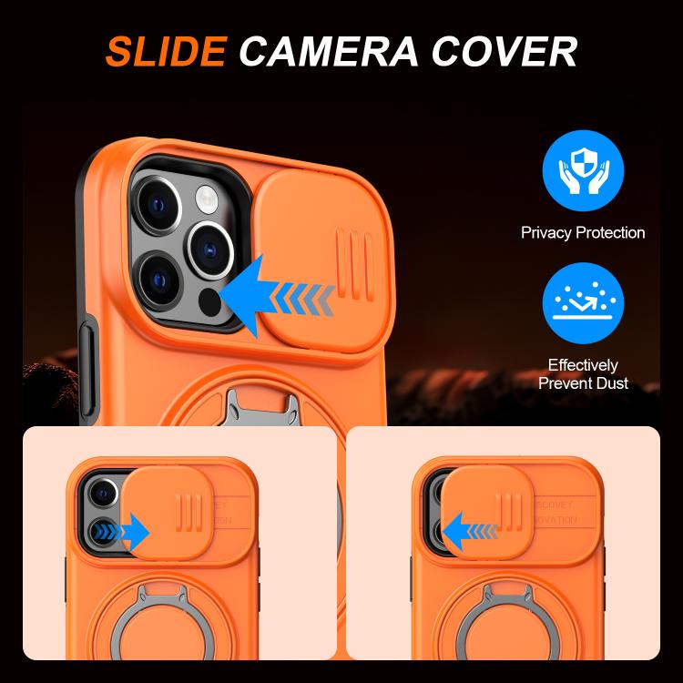 For iPhone 12 / 12 Pro Camera Sliding Shield Magnetic Rotation Holder Phone Case