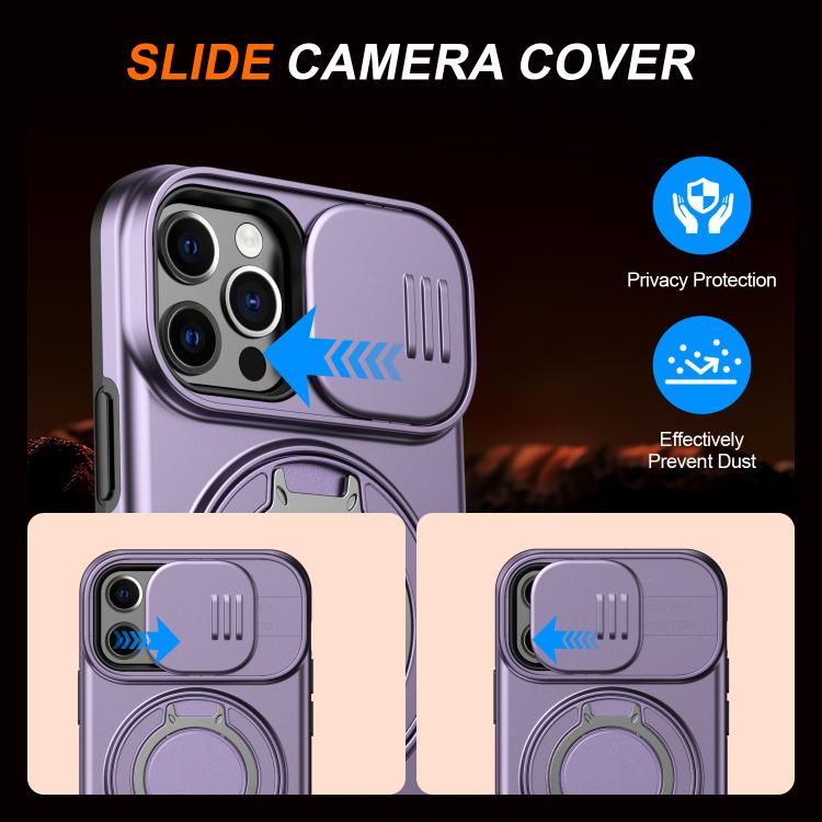 For iPhone 12 / 12 Pro Camera Sliding Shield Magnetic Rotation Holder Phone Case