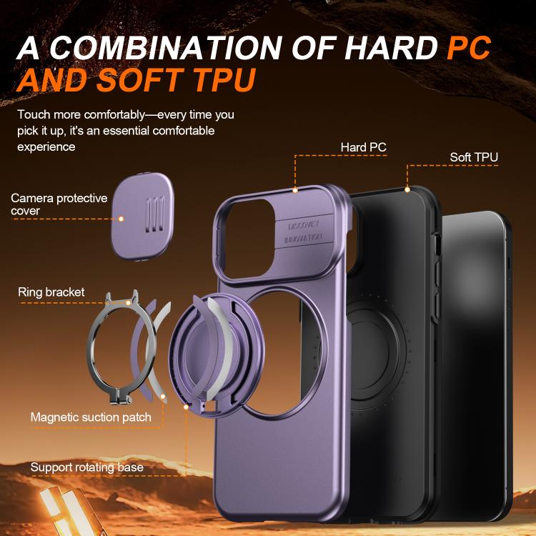 For iPhone 12 / 12 Pro Camera Sliding Shield Magnetic Rotation Holder Phone Case