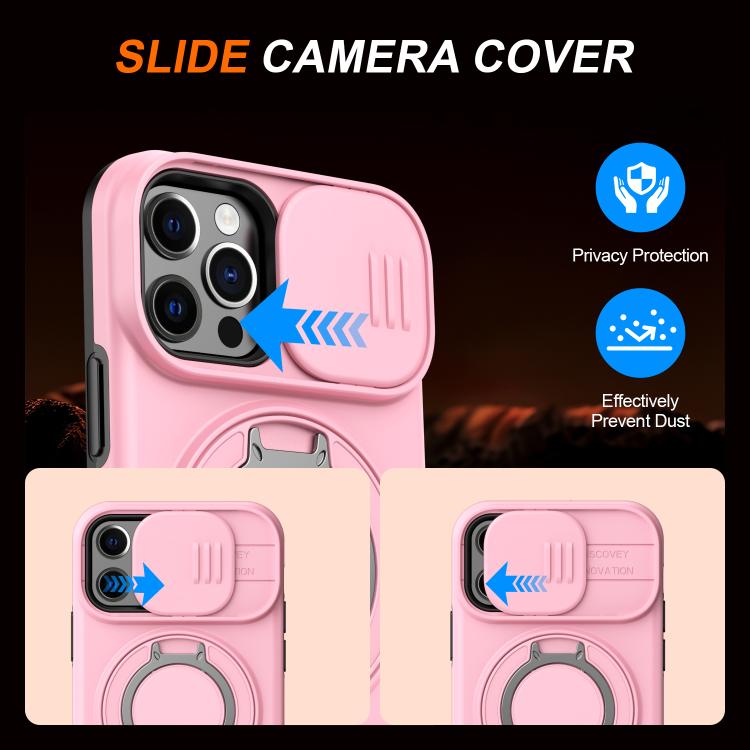 For iPhone 12 / 12 Pro Camera Sliding Shield Magnetic Rotation Holder Phone Case