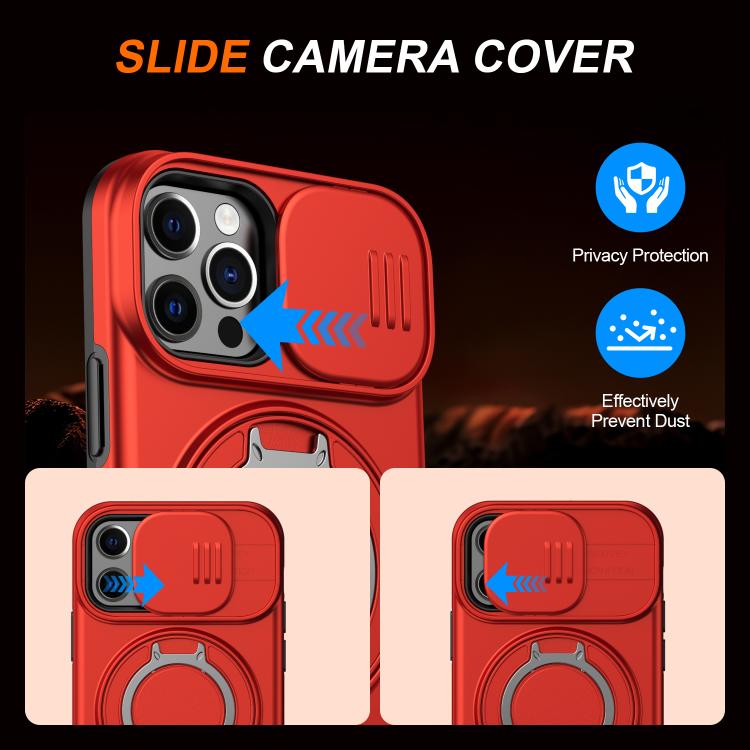 For iPhone 12 / 12 Pro Camera Sliding Shield Magnetic Rotation Holder Phone Case