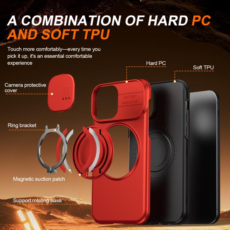 For iPhone 12 / 12 Pro Camera Sliding Shield Magnetic Rotation Holder Phone Case