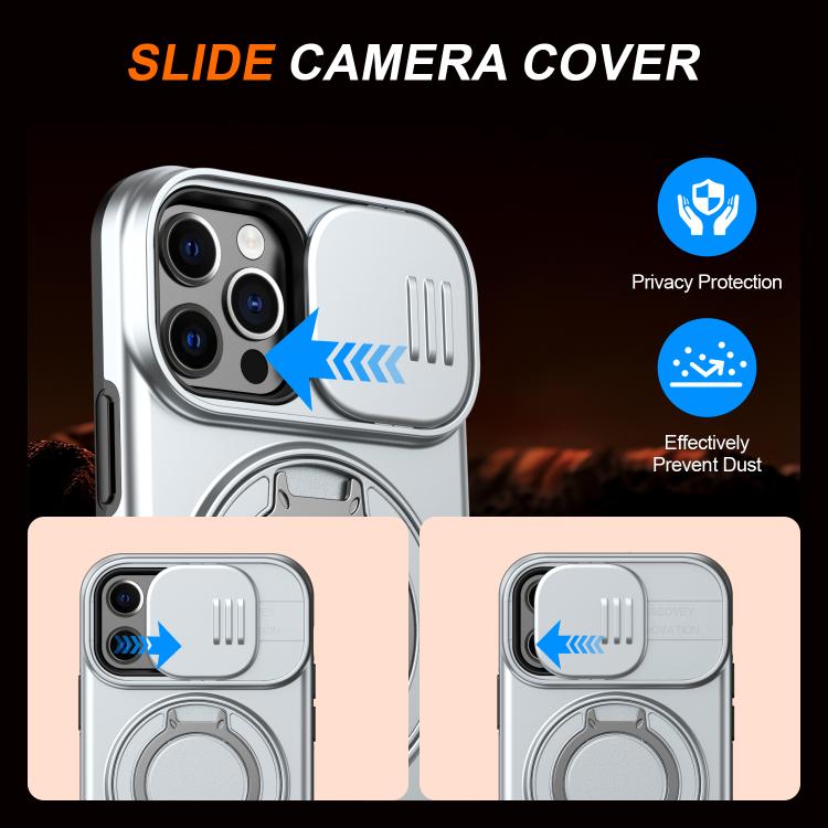 For iPhone 12 / 12 Pro Camera Sliding Shield Magnetic Rotation Holder Phone Case