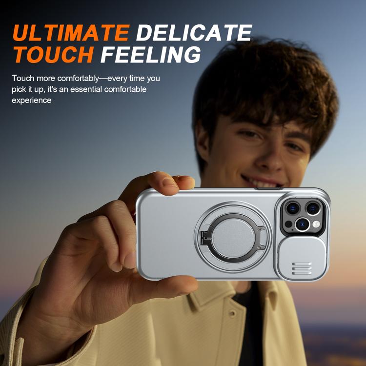 For iPhone 12 / 12 Pro Camera Sliding Shield Magnetic Rotation Holder Phone Case