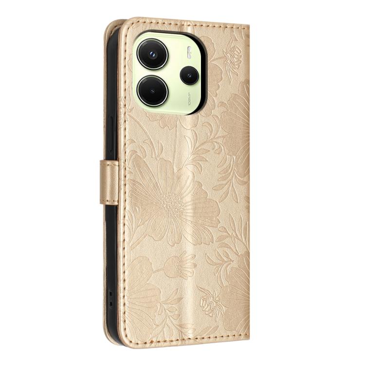 For Redmi Note 14 4G 164.84mm Sunflower Embossed Vegan Leather Phone Case with Small Black Rope