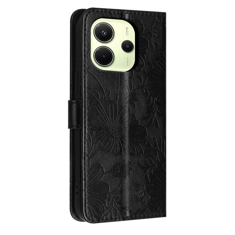 For Redmi Note 14 4G 164.84mm Sunflower Embossed Vegan Leather Phone Case with Small Black Rope