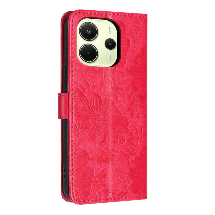 For Redmi Note 14 4G 164.84mm Sunflower Embossed Vegan Leather Phone Case with Small Black Rope