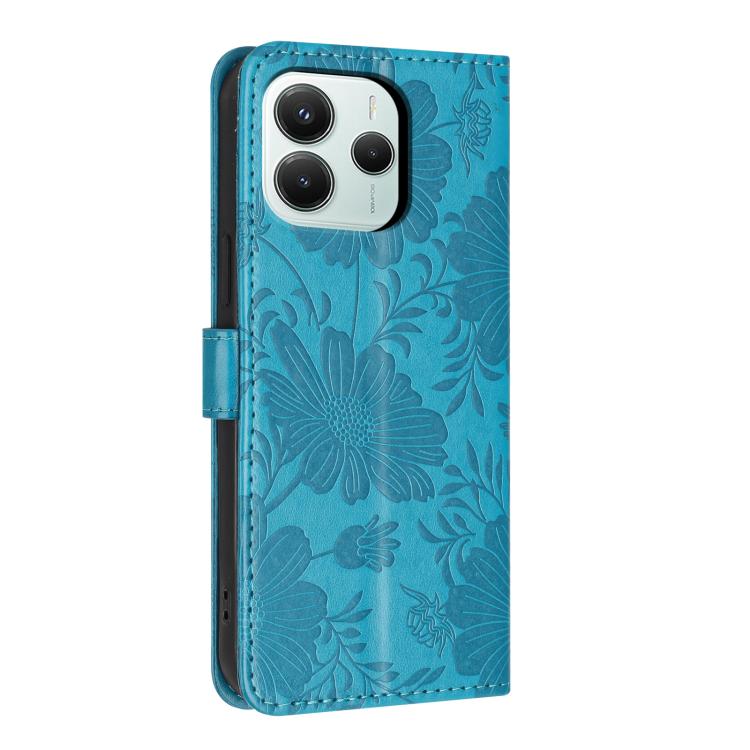 For Redmi Note 14 5G Global Sunflower Embossed Vegan Leather Phone Case with Small Black Rope