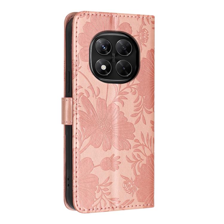 For Redmi Note 14 Pro 5G Global Sunflower Embossed Vegan Leather Phone Case with Small Black Rope