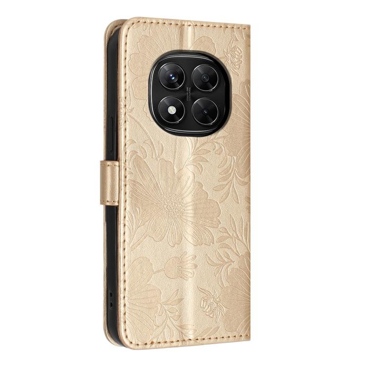 For Redmi Note 14 Pro 5G Global Sunflower Embossed Vegan Leather Phone Case with Small Black Rope