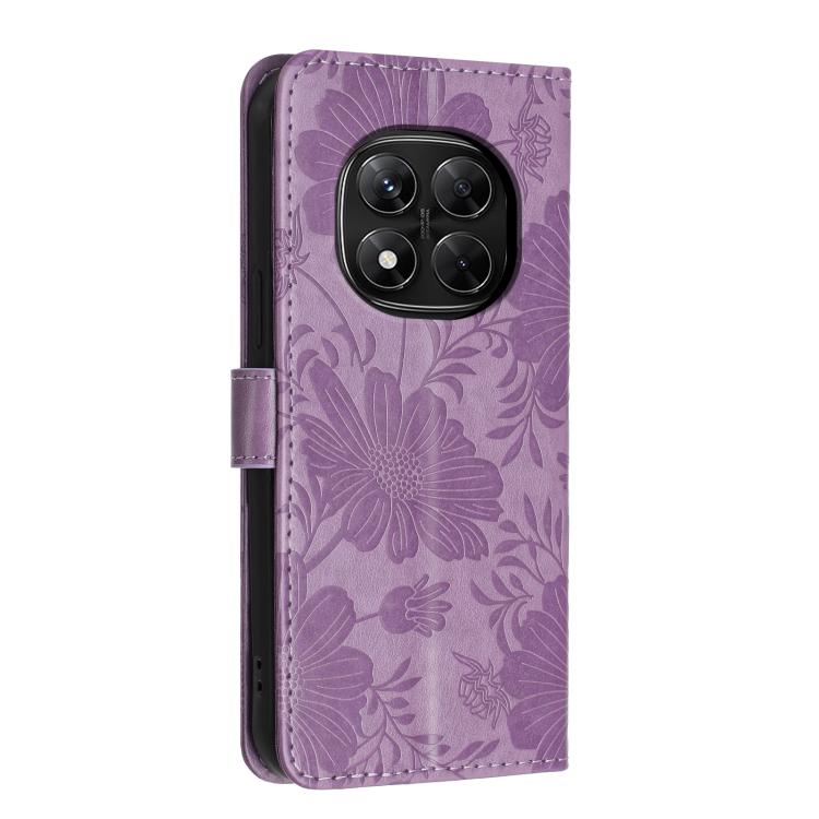 For Redmi Note 14 Pro 5G Global Sunflower Embossed Vegan Leather Phone Case with Small Black Rope