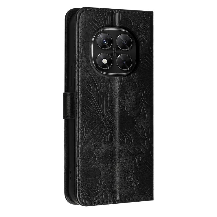 For Redmi Note 14 Pro 5G Global Sunflower Embossed Vegan Leather Phone Case with Small Black Rope