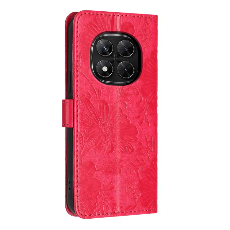 For Redmi Note 14 Pro 5G Global Sunflower Embossed Vegan Leather Phone Case with Small Black Rope