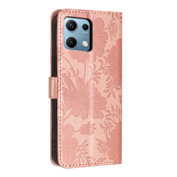 For Redmi Note 14S / Note 13 Pro 4G Sunflower Embossed Vegan Leather Phone Case with Small Black Rope
