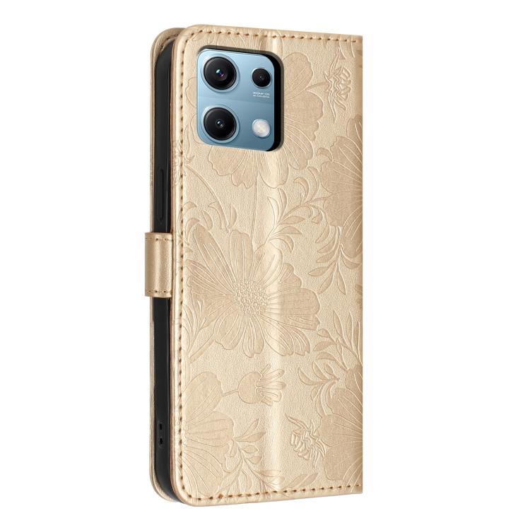 For Redmi Note 14S / Note 13 Pro 4G Sunflower Embossed Vegan Leather Phone Case with Small Black Rope