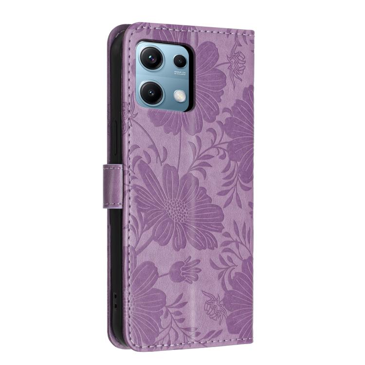 For Redmi Note 14S / Note 13 Pro 4G Sunflower Embossed Vegan Leather Phone Case with Small Black Rope