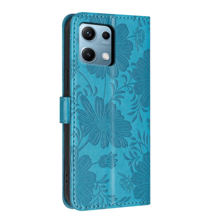 For Redmi Note 14S / Note 13 Pro 4G Sunflower Embossed Vegan Leather Phone Case with Small Black Rope