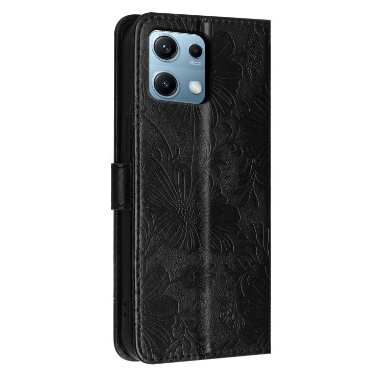 For Redmi Note 14S / Note 13 Pro 4G Sunflower Embossed Vegan Leather Phone Case with Small Black Rope
