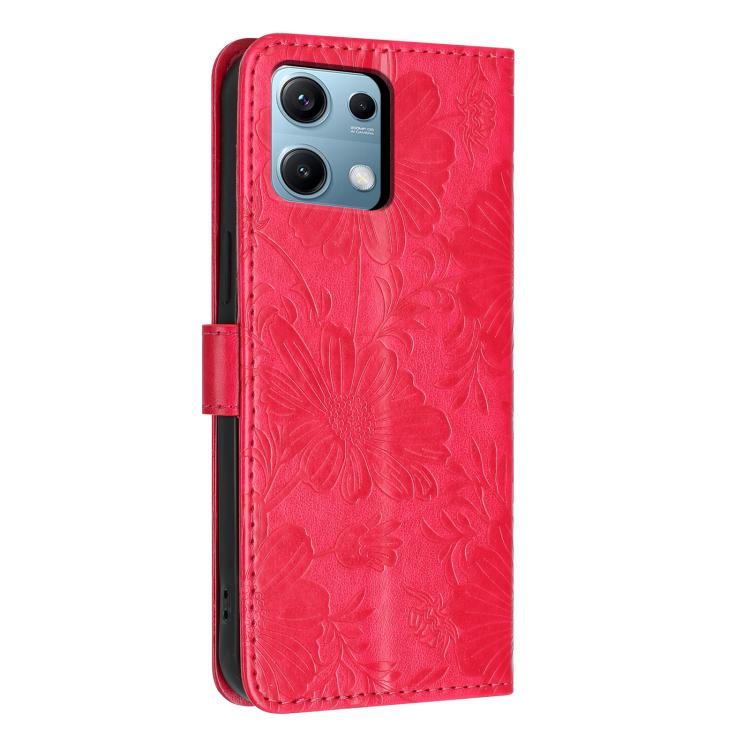 For Redmi Note 14S / Note 13 Pro 4G Sunflower Embossed Vegan Leather Phone Case with Small Black Rope